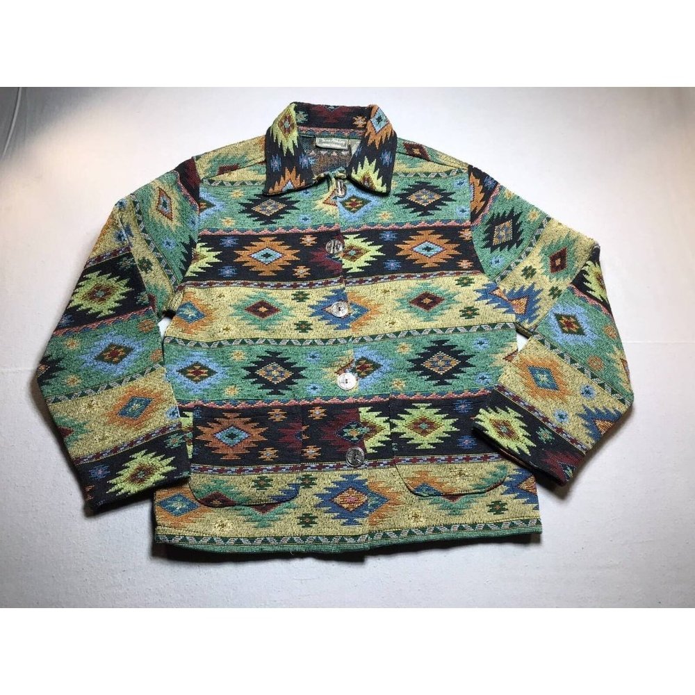 Jane Ashley Womens Southwestern Jacket Multicolor Aztec Buttons Pockets Collar S